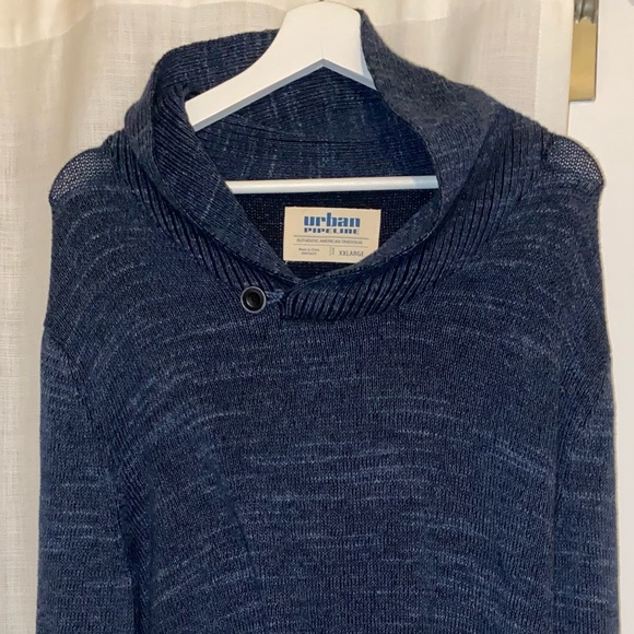 Urban Pipeline Sweater Mens XXLARGE Blue 100% Cotton Shawl Collar Button Neck - Picture 4 of 5